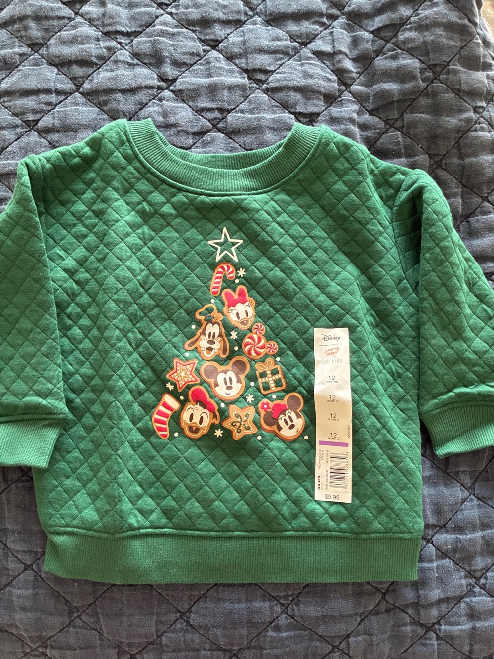 Disney Green Quilted Sweatshirt with Mickey Holiday Tree